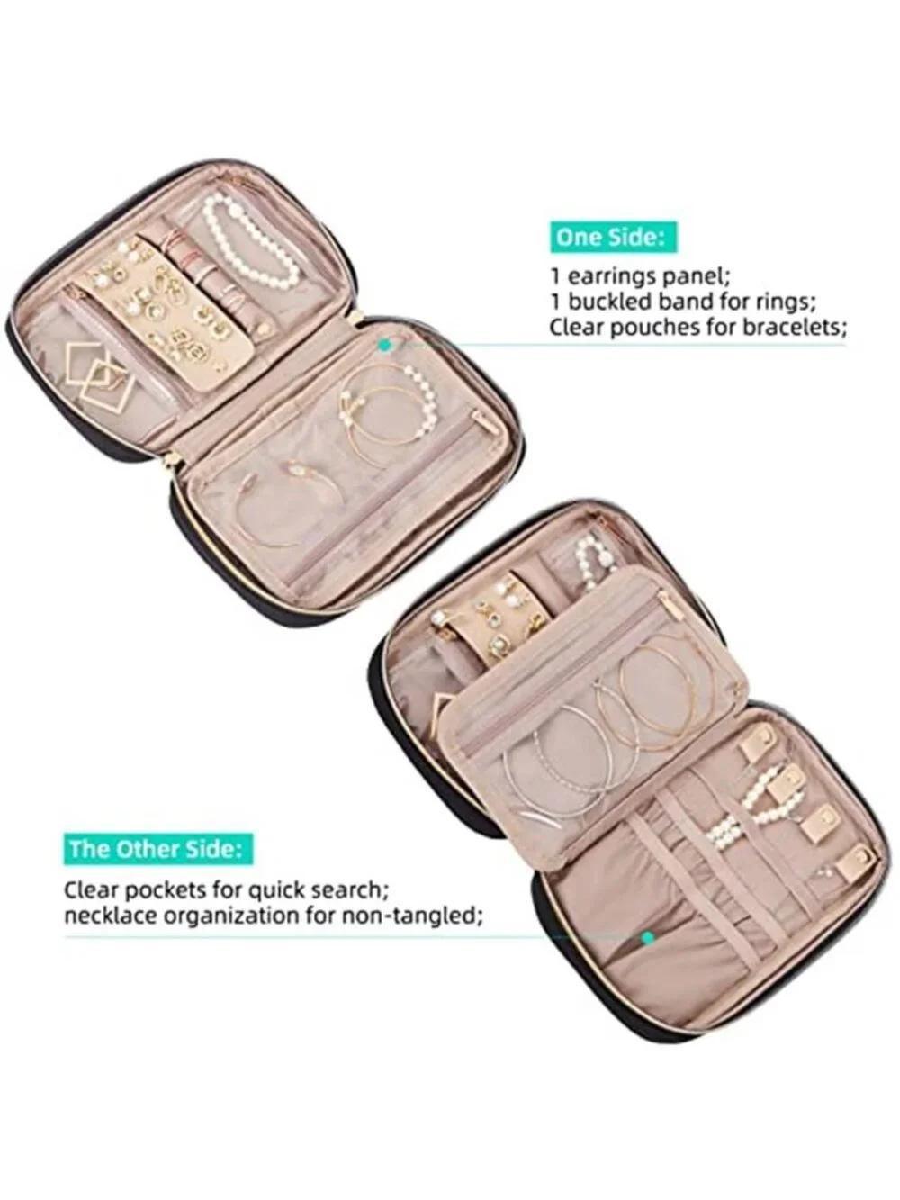 Travel Jewelry Organizer Case Necklace Ring Earring Storage Zip Carrying Pouch